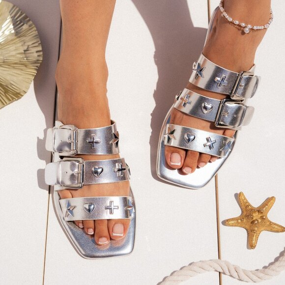 * SELLING FAST * straps slides studed sandals - Picture 1 of 2